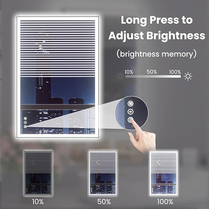 WTTY 20"X28" LED Bathroom Mirror with Black Frame, Bathroom Vanity Mirror with Lights for Wall, Front Light and Backlit, Anti-Fog, Dimmable, 3 Colors, Shatterproof, Memory, Horizontal/Vertical