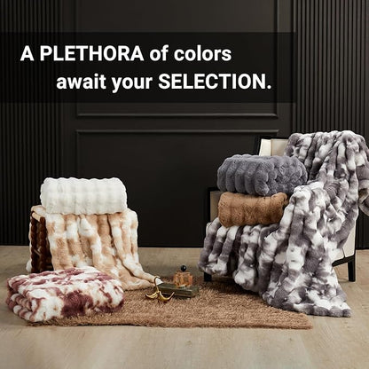 SAPHREAS Faux Fur Throw Blanket for Couch, Fluffy Fuzzy Bubble Blanket for Sofa Bed Living Room, Decor Soft Cozy Gifts for Women Men, 50x60” Tie Dye Grey