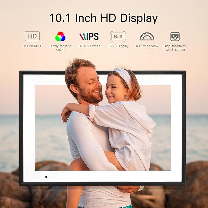 Anna Bella Digital Picture Frame 10.1 Inch IPS HD Touch Screen WiFi Smart Digital Photo Frame with 32GB Storage, Auto-Rotate, Easy Setup to Share Photos or Videos Remotely via AiMOR APP Black