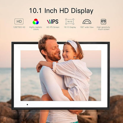 Anna Bella Digital Picture Frame 10.1 Inch IPS HD Touch Screen WiFi Smart Digital Photo Frame with 32GB Storage, Auto-Rotate, Easy Setup to Share Photos or Videos Remotely via AiMOR APP Black