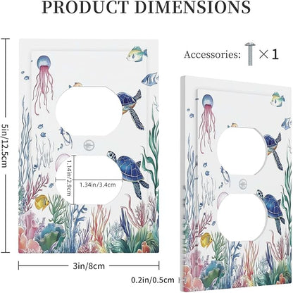 Blue Sea Turtle Ocean Fish Octopus Coral Outlet Covers 1 Gang Duplex Light Switch Cover Decorative Switch Plates Electrical Receptacle Faceplate Wall Plate For Bathroom Kids Room Decor