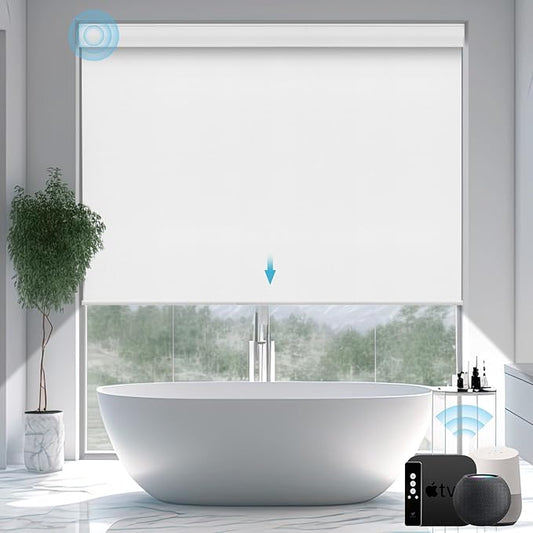 SmartWings Motorized Smart Blinds with Remote, Automatic Blackout Roller Shade Work with Alexa Homekit Thread Google Z-Wave, Electric Blind for Window, Custom Width Up to 110" W,Vinyl Pure White