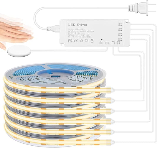 Lichaser 9.84ft COB LED Strip Light, 6 Rolls of 3000K Flexible COB LED for Acoustic Panel and Wood Slat Wall Panels Parallel with Dimmable Touch Sensor Switch, Cuttable for Wood Slat Lighting, Shelf