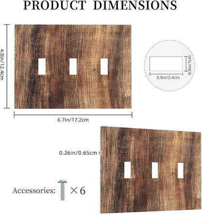 Decorative Switch Plates Vintage Rustic Brown Wood Grain 3 Gang Wall Plate Triple Toggle Light Switch Cover Faceplate Electrical Wall Panels for Bedroom Farmhouse Decor