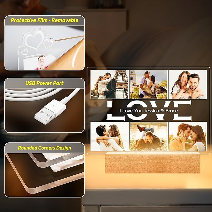 Custom Picture Frame with Photo, Personalized Photo Frame, Customized Picture Frames, Personalized Anniversary Valentines Day Gifts for Women Men Her Him Couples Wife