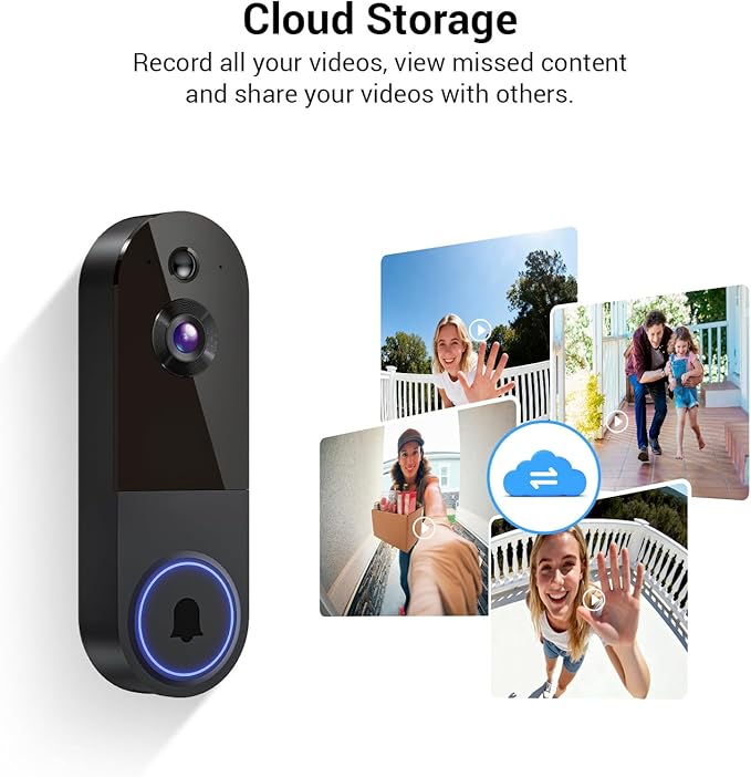 1080p Wireless Video Doorbell Camera, Live View, Night Vision, Two Way Audio, Cloud Storage, AI Motion Detection, Indoor/Outdoor Surveillance, Battery Powered, 2.4G WiFi Only