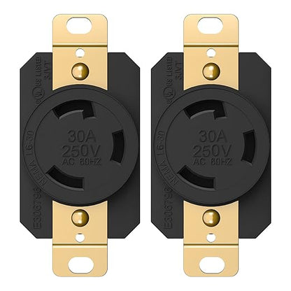 ENERLITES NEMA L6-30R Flush Mounting Locking Receptacle for Generator, Twist Lock Outlet, 30 Amp, 250 Volt, 2 Pole, 3 Wire Grounding, Industrial Grade Heavy Duty, UL Listed, 66460-BK, Black, 2 Pack