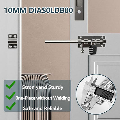 Sliding Bolt Door Latch, 201 Stainless Steel Barrel Bolt Lock, 30mm Combo Padlock Included, Heavy Duty Slide Gate Latch with 12 Screws, Silver Finish