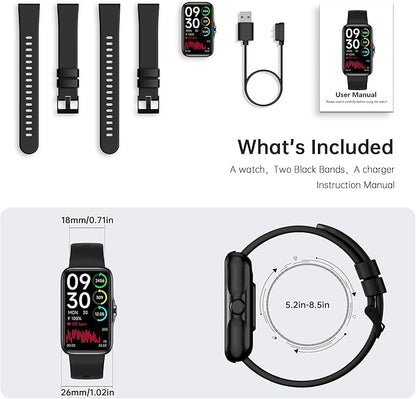Fitness Tracker with 24/7 Continuous Heart Rate, Blood Oxygen Monitor, Smart Watch with Sleep Monitor, IP68 Waterproof Activity Tracker Step Counter for Women Men (Black)