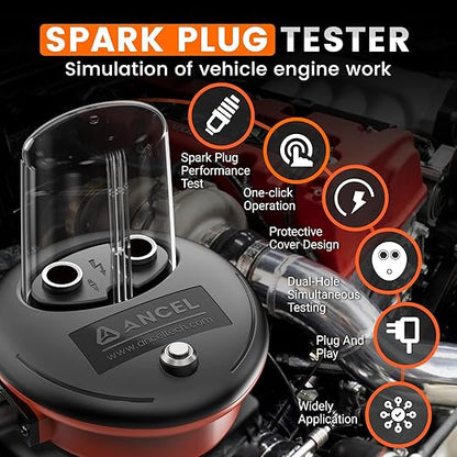 (Upgraded SP02) ANCEL SP20 Spark Plug Tester, One-Click Operation Dual Holes Test, Automotive Motorcycle Spark Tester Tool with Protective Cover for 110-120V Power Supply