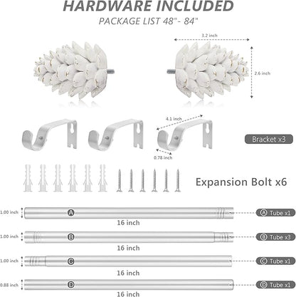 Silver Curtain Rods for Windows 48 to 84 Inches, 1 Inch Diameter Heavy Duty Single Curtain Rod, Adjustable Window Curtain Rod Drapery Rod with Decorative Finials