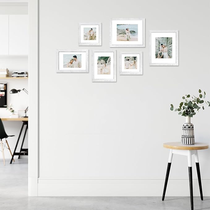 iRahmen 11x14 Picture Frame Set of 4 with Tempered Glass, Distressed White Frame Display 8x10 Picture with Mat or 11 x 14 Without Mat, Wood Rustic Photo Frames for Horizontal or Vertical Wall Mounting