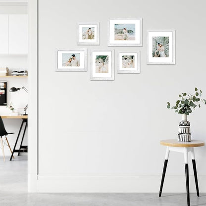 iRahmen 9x12 Picture Frame Set of 4 with Tempered Glass, Distressed White Frame Display 6x8 Picture with Mat or 9 x 12 Without Mat, Wooden Photo Frame for Wall Mount and Tabletop Display