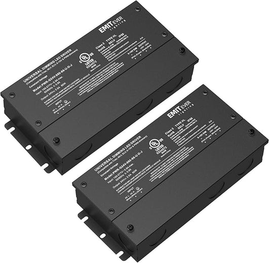 EMITEVER Dimmable Led Driver, 2 Packs 60W AC 110V-277V to DC 24V Transformer, 5-in-1 Dimming: ELV/MLV/TRIAC / 0-10V / 1-10V / 10V PWM/Potentiometer, Waterproof IP67 and UL Listed,Class 2