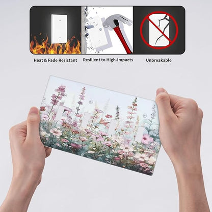 Pink Floral Watercolor Botanical Wildflowers Light Switch Covers Quad Toggle Electrical Faceplate 4 Gang Wall Plate Decorative Switch Plates For Bed Room Living Room Decor