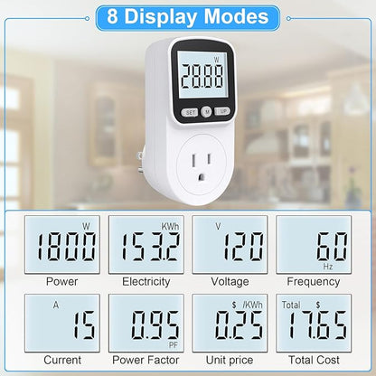 2 Pack Watt Meter Power Meter Plug Home Energy Monitor Electricity Usage Monitor, Electrical Usage Monitor, Energy Voltage Amps Meter Tester with Backlight, Overload Protection, 8 Display Modes