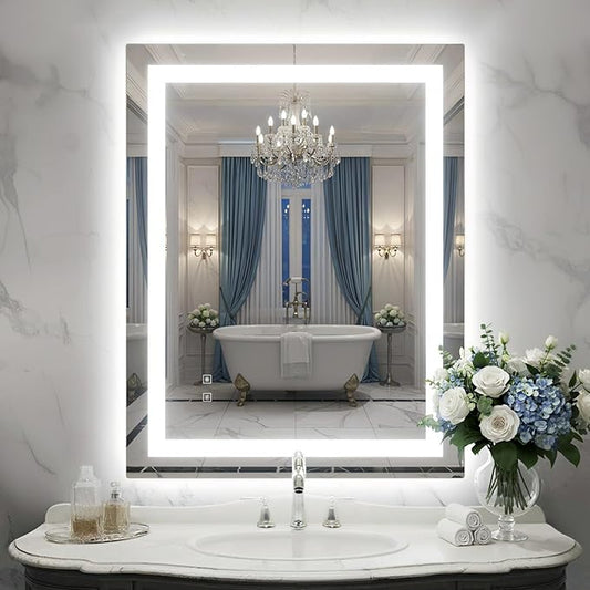 28X36 Inch LED Bathroom Mirror with Lights, Frontlit+ Backlit Bathroom Vanity Mirror for Wall, Ultra-Clear Tempered Glass, Shatter-Proof, Anti-Fog and Memory Function, ETL Listed