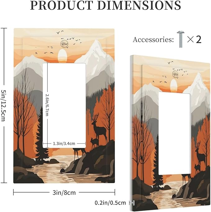 Sun Forest Deer Snow Mountain River Decorative Outlet Covers 1 Gang Single Rocker Light Switch Cover Plate Wall Plates Gfci Faceplate For Bed Room Living Room Decor