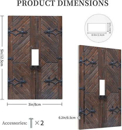 Decorative Light Switch Plate Covers Vintage Brown Wood Barn Door 1 Gang Light Switch Cover Plate Single Toggle Wall Plate Outlet Covers Faceplate for Farmhouse Home Decor （2 Pack）