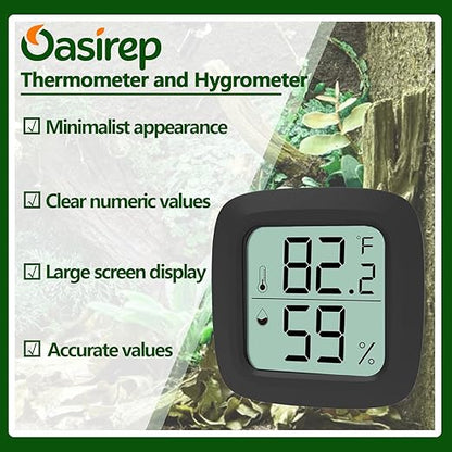 Black Reptile Thermometer and Hygrometer – LCD Digital Temp & Humidity Gauge for Bearded Dragon, Ball Python, Crested Gecko, Tortoise, Frog, Axolotl Tanks