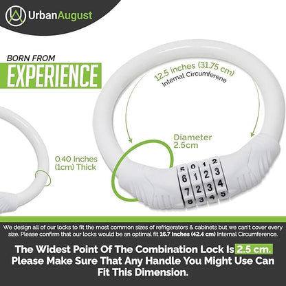 Urban August Original Fridge Lock: Multi-Functional Cable Combination Lock, for French-Door Refrigerators and Cabinets (Small, White - Two Pack)