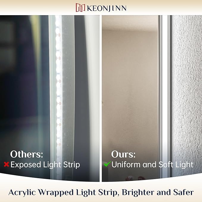 Keonjinn LED Backlit Mirror 72” x 35.9” Oversized Lighted Bathroom Mirror with UL Listed LED Driver, Large Stepless Dimmable Wall Mirror, Tempered Glass, CRI90+ Anti Fog Vanity Mirror with Backlights