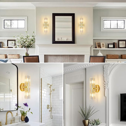 Modern Gold Wall Sconces Set of Two Bedroom Crystal Wall Sconces Indoor Sconces Wall Lighting Living Room Sconces with K9 Crystal Lampshade for Bathroom Hallway Entryway Stairway
