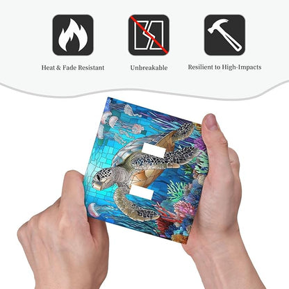 Decorative Switch Plates Nautical Sea Turtle Coral Jellyfish 2 Gang Double Toggle Outlet Light Switch Cover Wall Plate Electrical Faceplate For Kids Room Nursery Decor