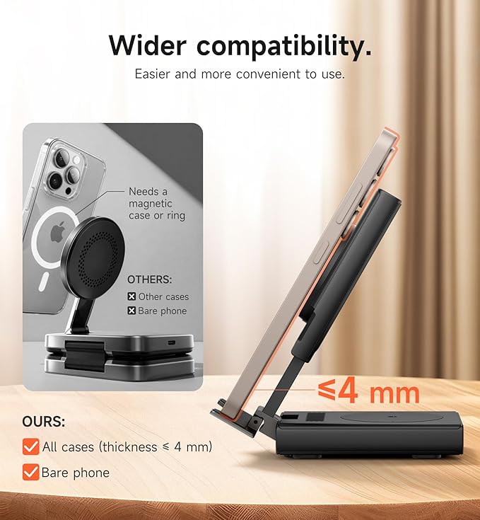 SURITCH for Samsung 3-in-1 Wireless Charging Station, 15W Ultra-Compact Chargers Foldable Charging Dock Stand for Galaxy S25 S24 S23 S22 S21 Z Fold/Z Flip, Galaxy Watch 8/7/6/5/4/3, Galaxy Buds, Black