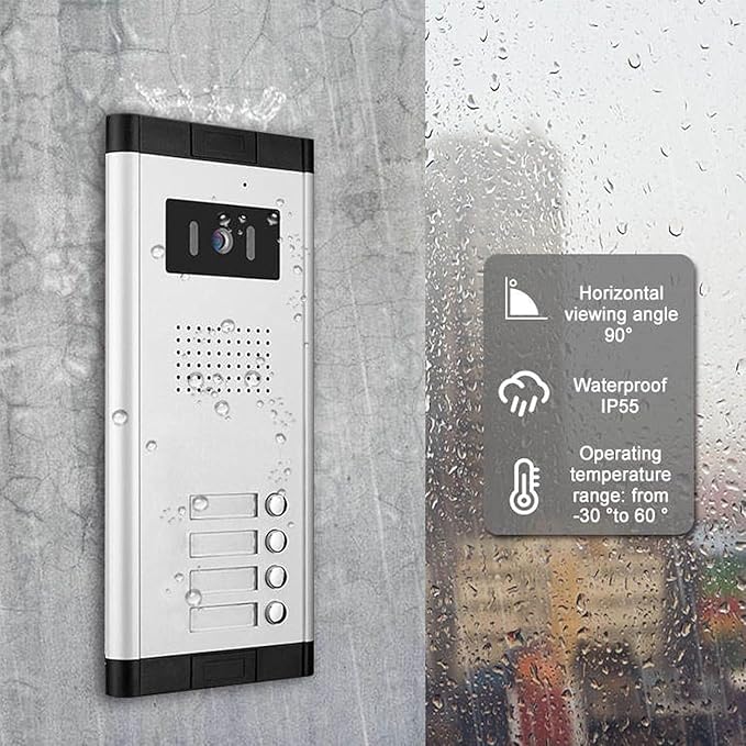 Wired Video Intercom System,7 Inch Ring Video Doorbell with IR Night Vision,HD Camera Kits,IR Outdoor Camera,Dual-Way Intercom for Villa Home Office Apartment (1 Bell +4 Monitor)