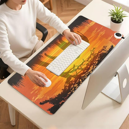 Heated Desk Pad Mouse Pad 31.5x13 Inch PU Leather Desk Mat with 3 Heat Levels Large Mouse Gaming Computer Laptop Mat Elephant Silhouette Sunset Red