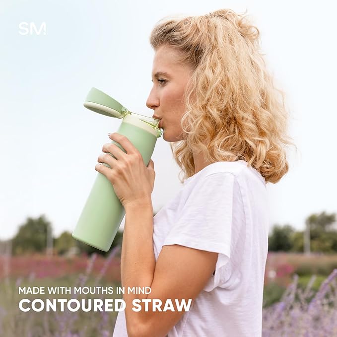 Simple Modern Mesa Loop Water Bottle with Covered Straw and Handle | 30oz Cup Holder Friendly Insulated Stainless Steel Bottles for Travel, Sports and School | Spearmint Stripes
