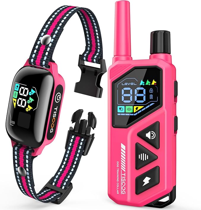 Dog Shock Collar - 3300FT Dog Training Collar with Remote, IPX7 Waterproof Electric Dog Collar with 4 Training Modes, Security Lock, Rechargeable E-Collar for Small Medium Large Dogs (Hot Pink)