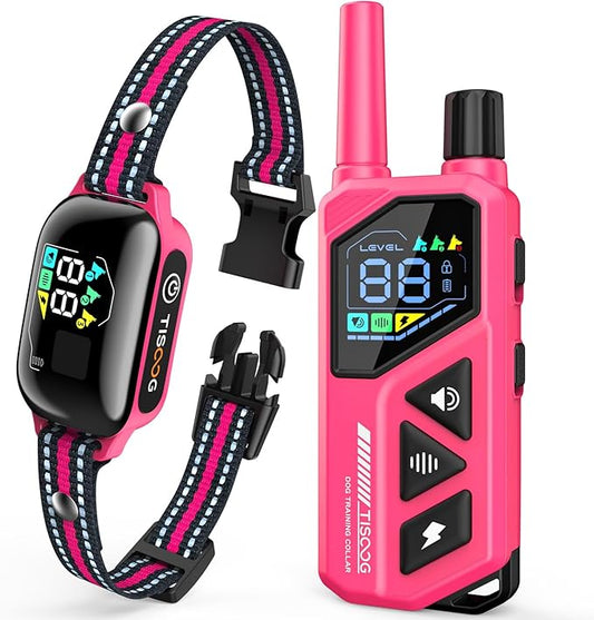 Dog Shock Collar - 3300FT Dog Training Collar with Remote, IPX7 Waterproof Electric Dog Collar with 4 Training Modes, Security Lock, Rechargeable E-Collar for Small Medium Large Dogs (Hot Pink)
