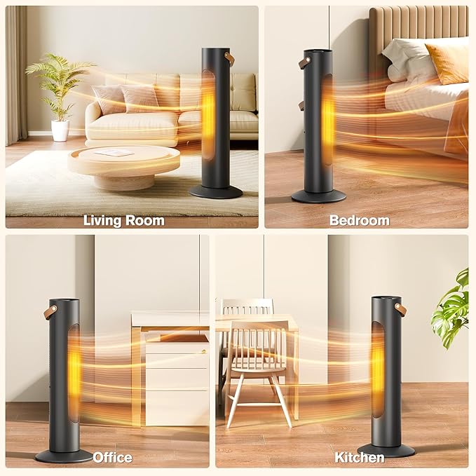 Electric Space Heaters For Indoor Use, 25" 2-IN-1 Tower Heater And Fan Combo, 70°Oscillating, 2S Instant Heating, 1500W, 3 Heating & Fan Modes,Electric Portable Heater For BedroomOfficeHome, Black