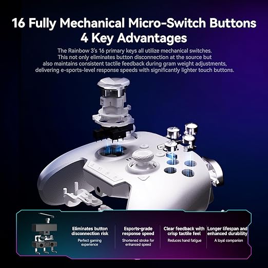 BIGBIG WON Rainbow 3 Wireless Controller 2000Hz Polling Rate Capacitive Joystick 16 Mechanical Keys 14 Custom RGB Lights 6-Axis Gyro Sensor Switchable Hall/Micro-switch Trigger 3.5mm Audio Jack Gamepad for PC/Switch2/iOS/Android