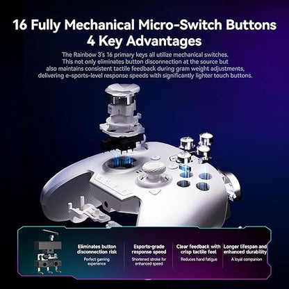 BIGBIG WON Rainbow 3 Wireless Controller 2000Hz Polling Rate Capacitive Joystick 16 Mechanical Keys 14 Custom RGB Lights 6-Axis Gyro Sensor Switchable Hall/Micro-switch Trigger 3.5mm Audio Jack Gamepad for PC/Switch2/iOS/Android