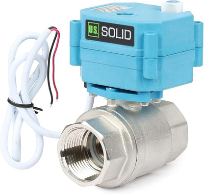 U.S. Solid Motorized Ball Valve – 1" 316 Stainless Steel, IP67 Waterproof, 110-230V AC, Full Port, 2-Wire Auto-Return, Normally Closed, Electric Valve for HVAC, Water, Oil, and Gas