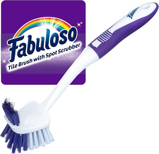 Fabuloso Tile Brush with Spot Scrubber – Bathroom Cleaning Brush with Medium Bristles, Shower Scrubber, and Hanging Hole