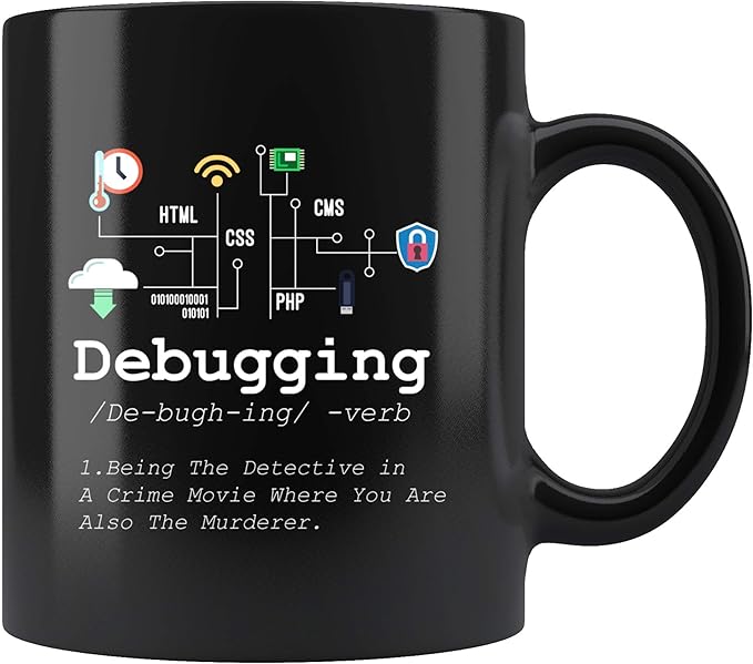 Panvola Debugging Definition Mug Funny Gift Computer Programmer Programming Coding Code IT Tech Support Coffee Ceramic Cup 11 oz (Black)