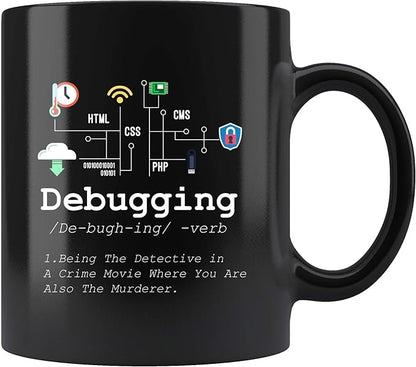 Panvola Debugging Definition Mug Funny Gift Computer Programmer Programming Coding Code IT Tech Support Coffee Ceramic Cup 11 oz (Black)