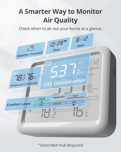 Air Quality Monitor Indoor 5-in-1 Meter Pro CO2 Detector, CO2 Alarm, CO2 Monitor with APP, Large Display, Bluetooth Air Quality Tester for Home, Office,Car (Meter Pro CO2+Outdoor Meter+Hub Mini)