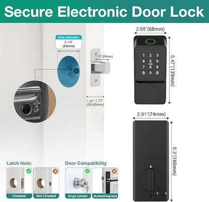 Smart Door Lock Keyless Entry with TTLock APP Fingerprint Touchscreen Keypad IC Card Key Type-C Charging Unlocking 6 in 1 Electric Biometric Digital Deadbolt for Front Doors Home Apartment