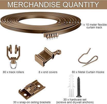 Jetec Curtain Tracks Ceiling Flexible Curtain Track Bendable Rail Curved Wall Mounted for Living Room Bedroom Divider Rod RV(10 Meter/ 32.8 Feet,Brown)