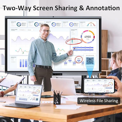 Shiarffe R9 Ultra 86 Inch 4K Smart Board with Stand EDLA-Certified Digital Whiteboard, Touchscreen Interactive Display Built-in AI Camera for Classroom Office Hybrid Work Home, Android OS