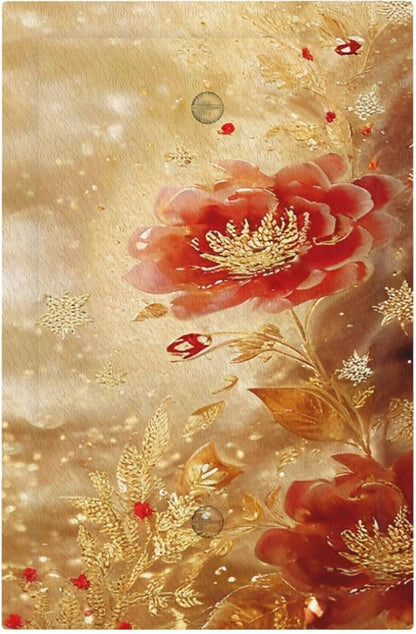 Decorative Light Switch Cover Plate Golden Leaf Red Peony Flowers Floral 1 Gang No Device Single Blank Outlet Covers Wall Plate Cover Switchplate Electrical Faceplate