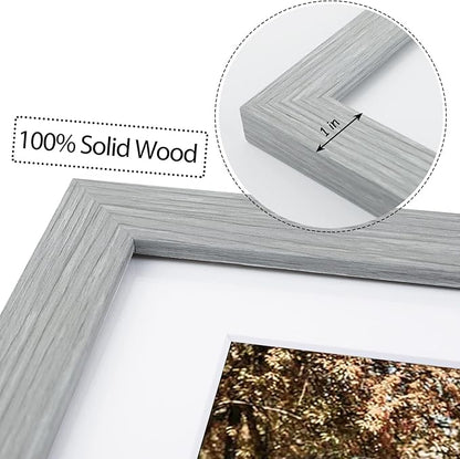 Golden State Art, Set of 10, 9x18 Grey Wood Frame - White Mat for Three 5x7 Pictures - Sawtooth Hangers- Swivel Tabs - Wall Mounting - Landscape/Portrait - Real Glass - Collage Frame