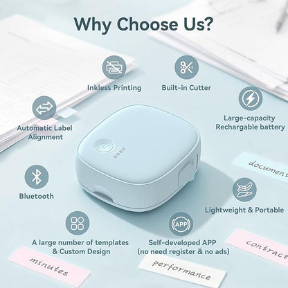 Mini Label Maker Machine with Tape – Portable Bluetooth Mini Label Printer, Wireless Thermal Label Maker, Waterproof & Rechargeable, Built-in Cutter, for Home, Office, School, Kitchen – Blue