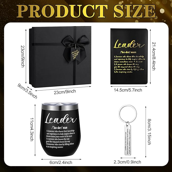 6 Pcs Great Leaders Gifts for Men Boss Manager PM Mentor Supervisor Gifts 12 oz Stainless Steel Cup Socks Keychain Pen Notebook Box for Appreciation Retirement Farewell Gift