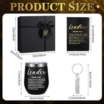 6 Pcs Great Leaders Gifts for Men Boss Manager PM Mentor Supervisor Gifts 12 oz Stainless Steel Cup Socks Keychain Pen Notebook Box for Appreciation Retirement Farewell Gift